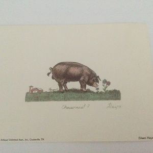 Vintage Eileen Hayes Art Print Pigs Titled Chowvinest? Signed